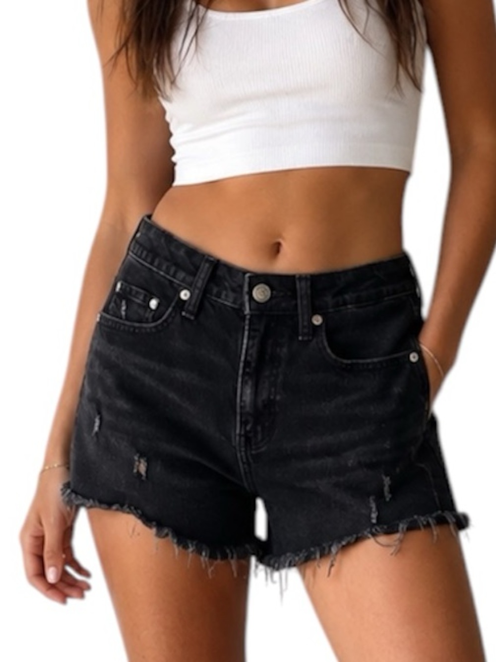 Wild Fable Black Distressed High-Rise Rolled Cuff Denim Shorts Size US 2